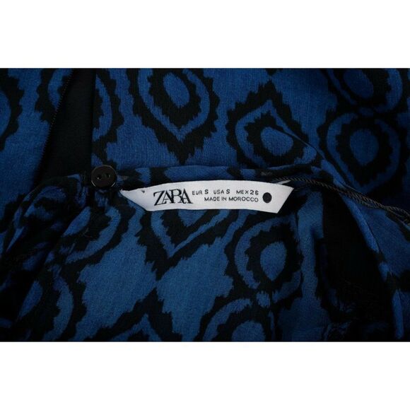 Zara Womans Mini Sadie Dress Printed S Blue Black Balloon Sleeve 2183/261 NWT - Picture 7 of 7